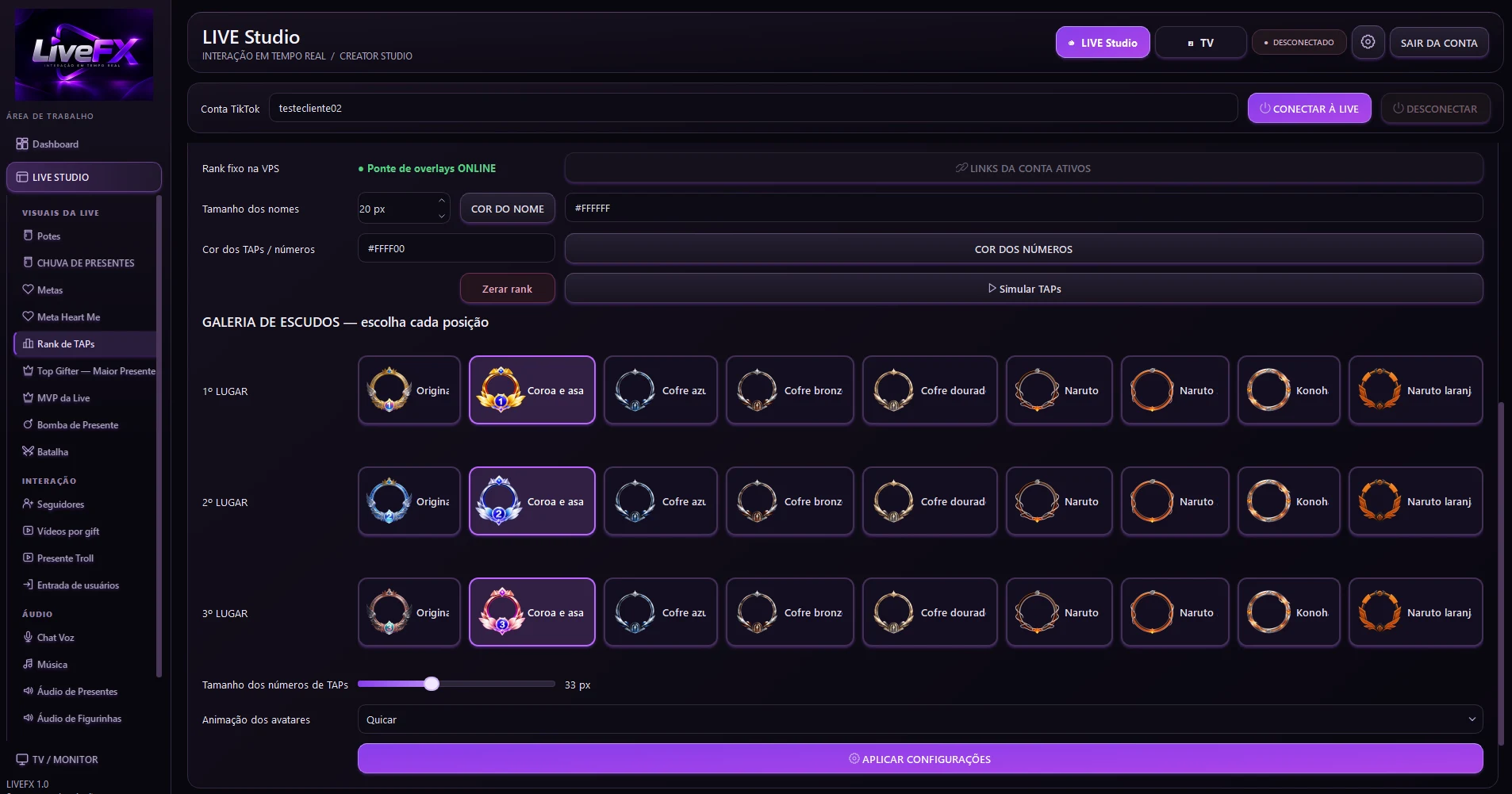 Configuração real do Rank de TAPs